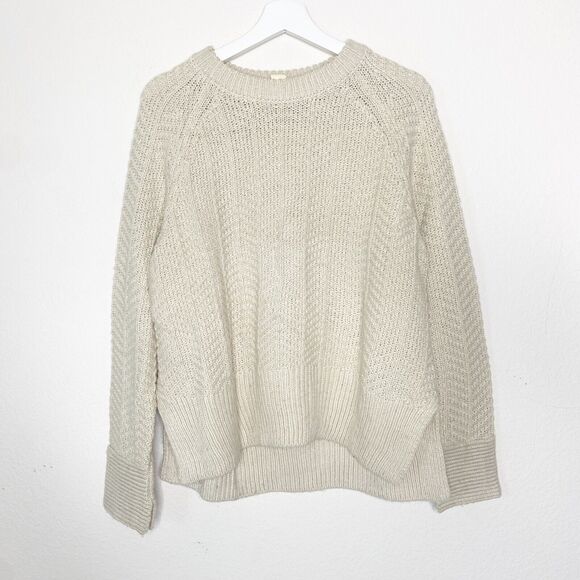H&M Chunky Knit Slit Hem Slit Cuff Khaki Sweater M - Picture 1 of 9